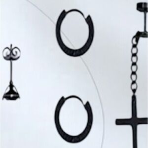 NEW Mens Black Small Hoop Earrings NWT